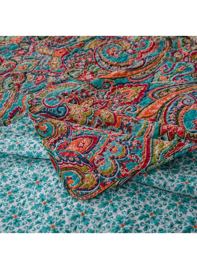 YASMENG 100% Cotton Boho Quilt Set Full Queen Size Colorful Gorgeous Paisley Mandala Floral Reversible Quilted Bedding Bohemian Vibrant Exotic Soft Breathable Bedspread Coverlet Set for All Seasons - Image 5