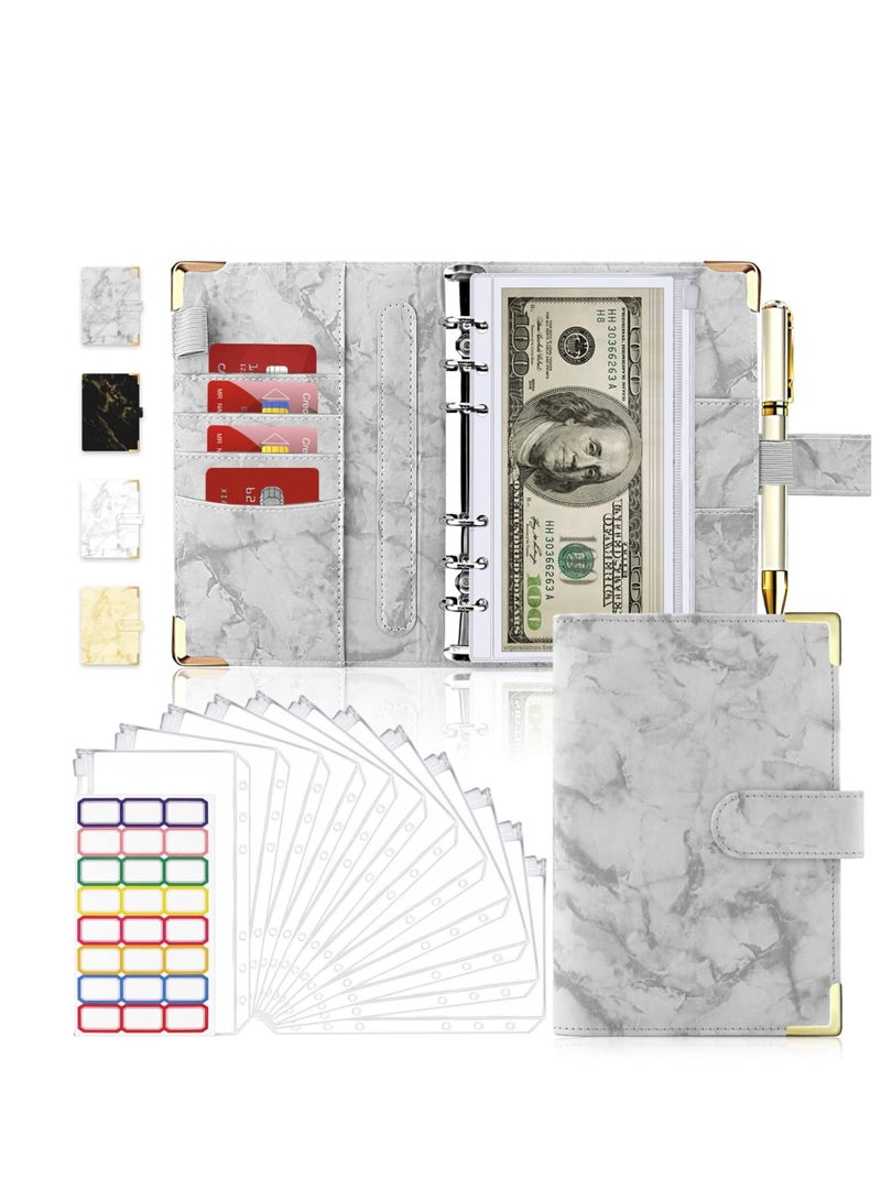 Zikra Budget Binder, Budget Binder with Zipper Envelopes, Cash Envelopes for Budgeting and Saving Money, Money Organizer for Cash, 14Pcs Budget Planner with Cash Envelopes Grey - Image 1