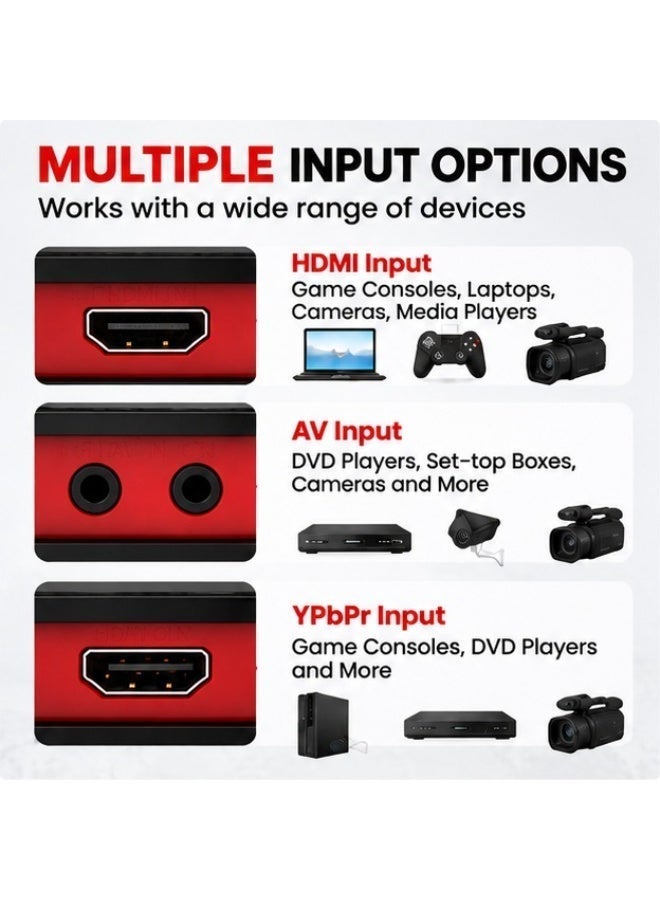 1080P HD video capture device with HDMI, AV, and YPbPr inputs and USB live recording in a compact, portable design. - Image 3