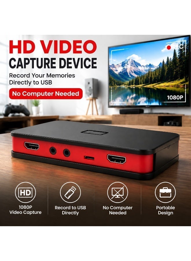 1080P HD video capture device with HDMI, AV, and YPbPr inputs and USB live recording in a compact, portable design. - Image 1
