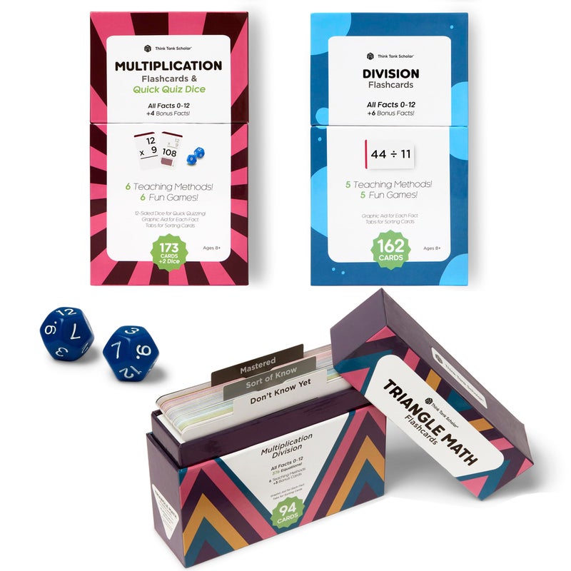 Think Tank Scholar AwardWinning Math Flash Cards 711 Multiplication Division Facts 012 Jumbo Cards 31 x 52 Visual Aids 2 Dice Games Charts Mastery Divider Tabs Grades 36 Classroom Homeschool - Image 2