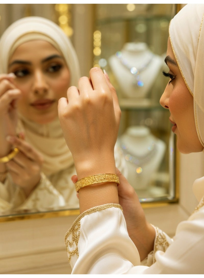 جوليا ستور مجوهرات إسلامية مطلية بالذهب الأصفر عيار 18 قيراطًا، مصنوعة من الفولاذ المقاوم للصدأ 316L، هدايا مثالية لعيد الفطر وعيد الفطر. أساور إسلامية أنيقة بتصميم عربي، مناسبة للرجال والنساء، ومناسبة لعيد الفطر وعيد الفطر. - Image 4