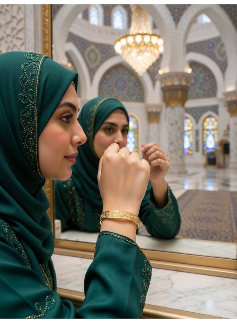 جوليا ستور مجوهرات إسلامية مطلية بالذهب الأصفر عيار 18 قيراطًا، مصنوعة من الفولاذ المقاوم للصدأ 316L، هدايا مثالية لعيد الفطر وعيد الفطر. أساور إسلامية أنيقة بتصميم عربي، مناسبة للرجال والنساء، ومناسبة لعيد الفطر وعيد الفطر. - Image 2