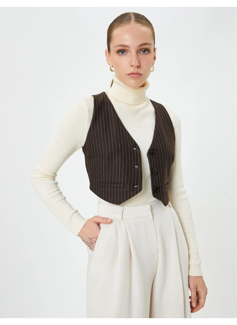 KOTON Crop Vest Buttoned with Mini Pocket