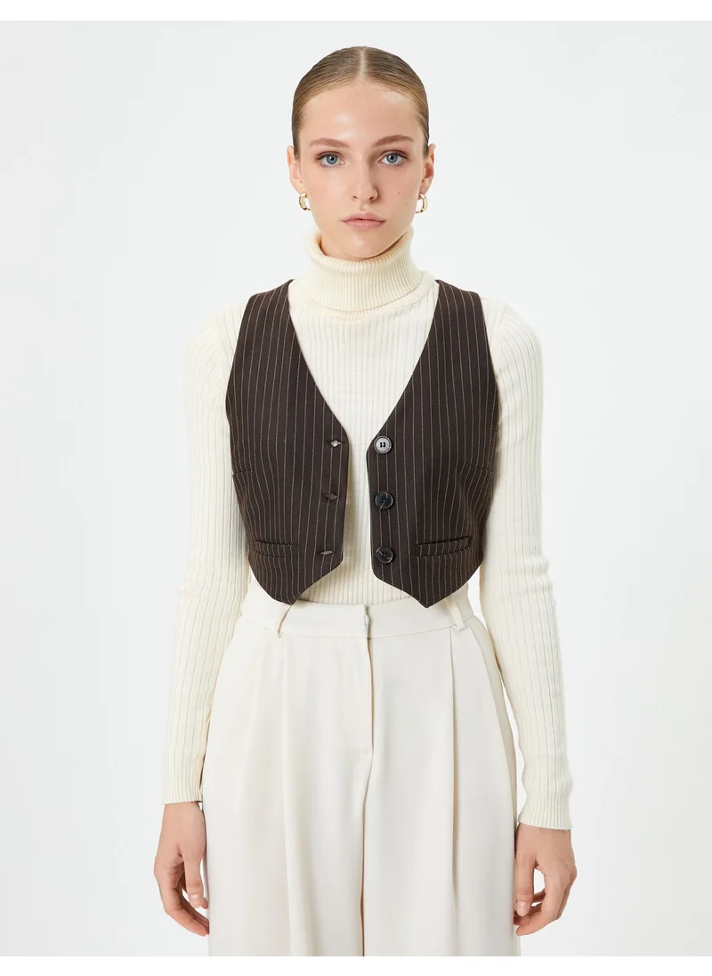 KOTON Crop Vest Buttoned with Mini Pocket