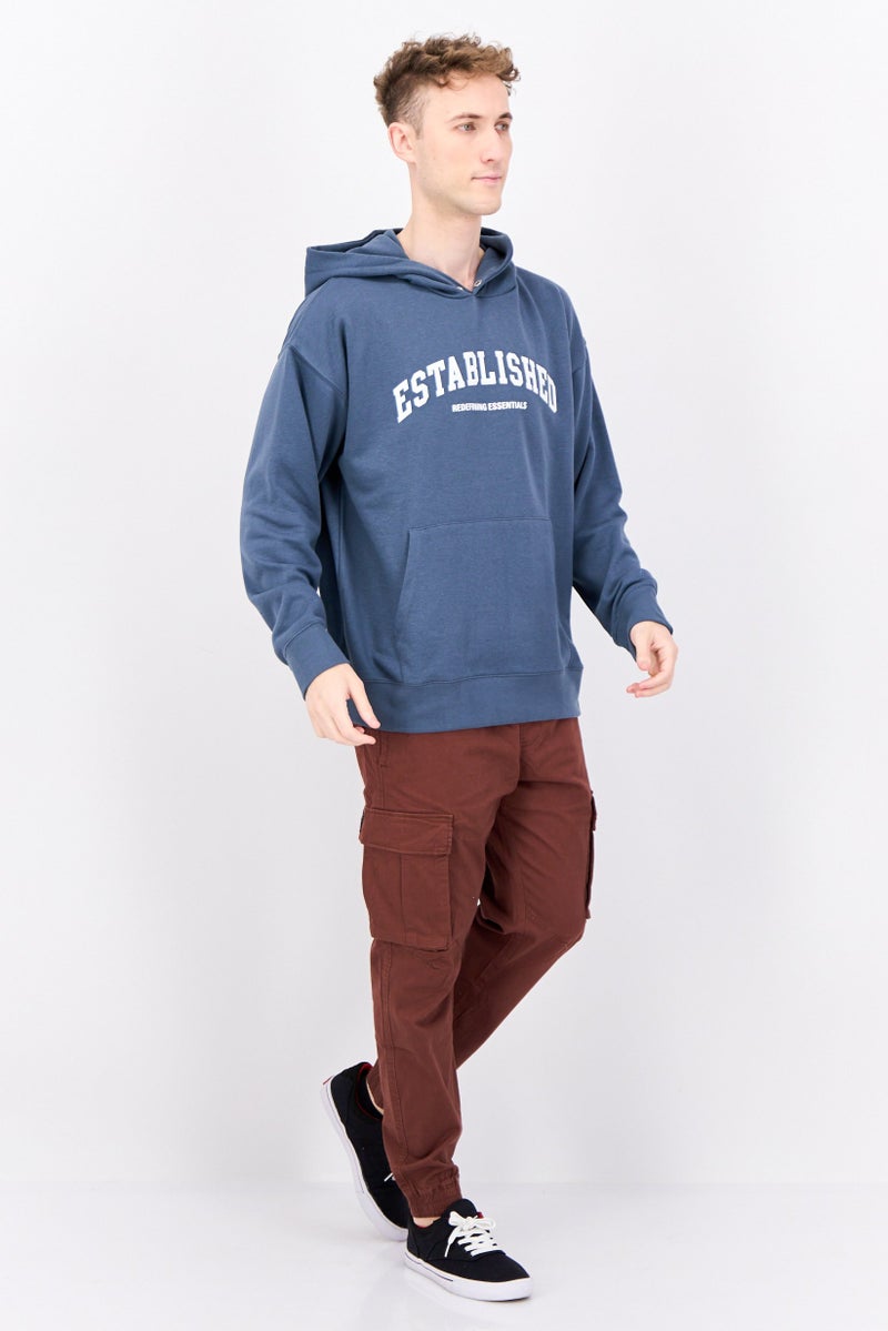Established Redefining Essentials Men Hooded Long Sleeves Brand Logo Sweatshirt, Slate Blue - Image 2