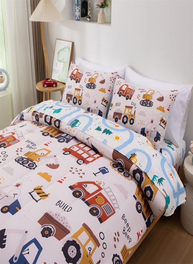 NTBED طقم لحاف مزدوج من خمس قطع من إن تي بيد، بتصميم شاحنات إطفاء وحفارات، مناسب للأولاد، مصنوع من ألياف دقيقة خفيفة الوزن. - Image 3