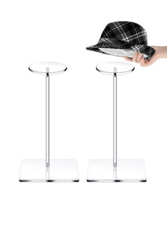 2 Set Clear Acrylic Hat Stand and Wig Display Rack Hat Stands for Display Hat Pedestal Stand Round Barbell Pedestal Display Riser Wig Display Holder for Hat Watch(12 Inch in Height, Square Bottom)