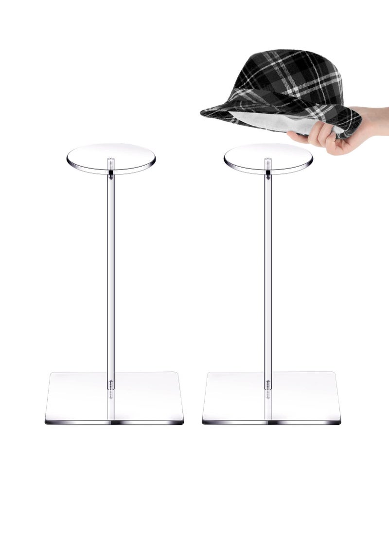 Generic - 2 Set Clear Acrylic Hat Stand and Wig Display Rack Hat Stands for Display Hat Pedestal Stand Round Barbell Pedestal Display Riser Wig Display Holder for Hat Watch(12 Inch in Height, Square Bottom) - Image 1