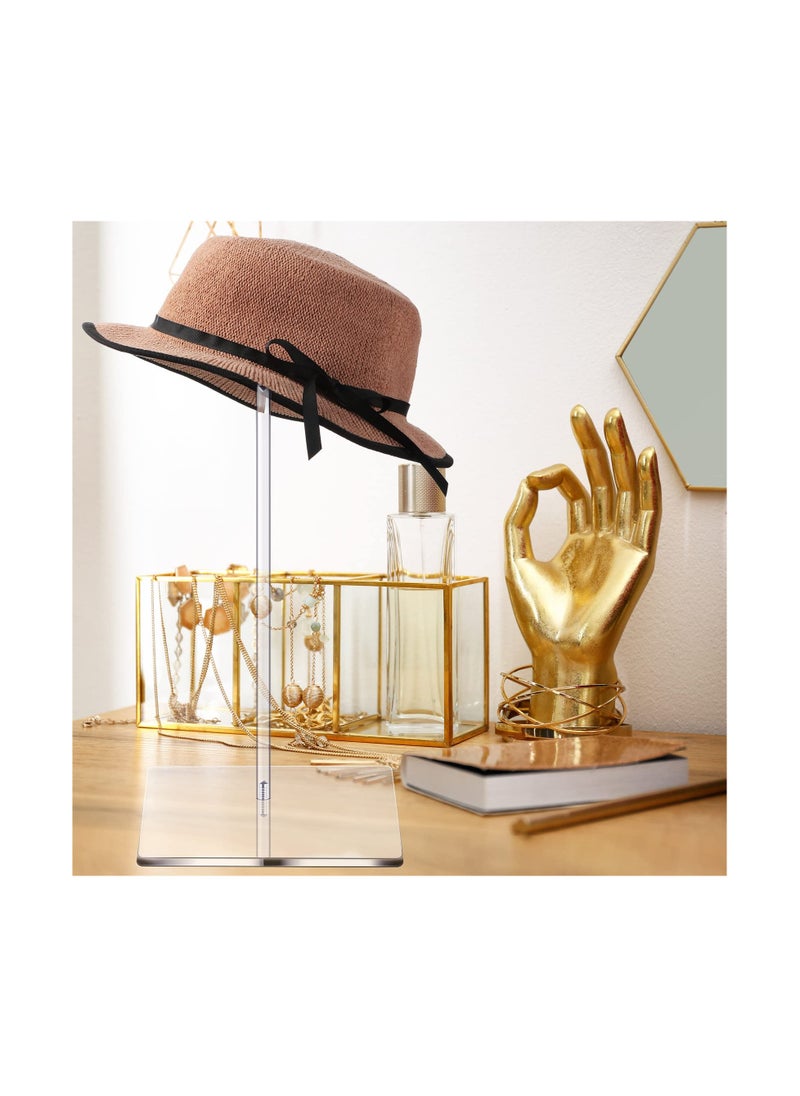 Generic - 2 Set Clear Acrylic Hat Stand and Wig Display Rack Hat Stands for Display Hat Pedestal Stand Round Barbell Pedestal Display Riser Wig Display Holder for Hat Watch(12 Inch in Height, Square Bottom) - Image 1