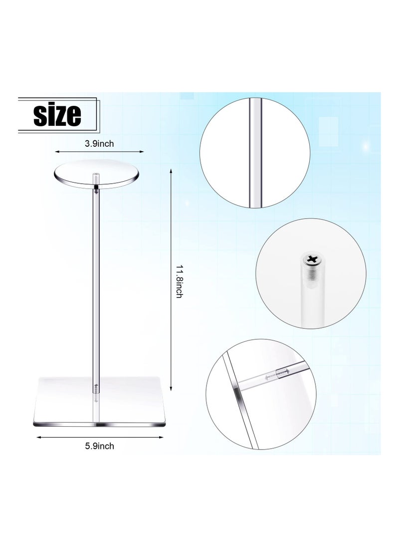 Generic - 2 Set Clear Acrylic Hat Stand and Wig Display Rack Hat Stands for Display Hat Pedestal Stand Round Barbell Pedestal Display Riser Wig Display Holder for Hat Watch(12 Inch in Height, Square Bottom) - Image 1