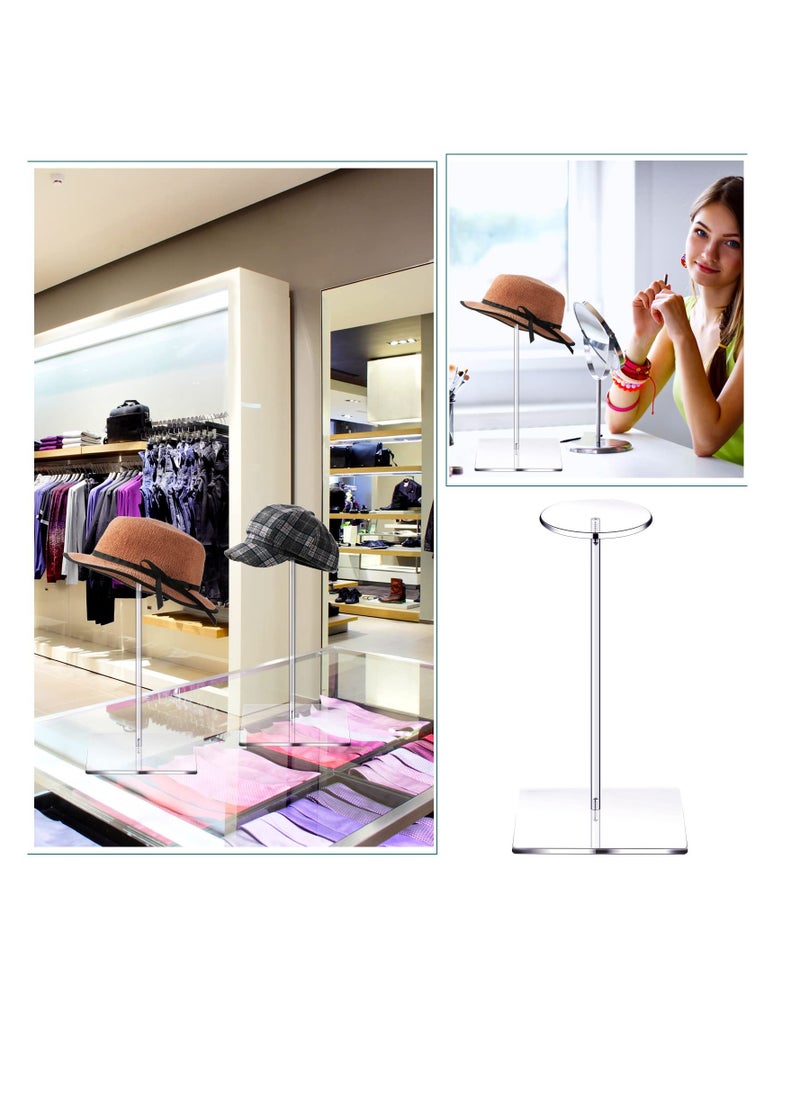 Generic - 2 Set Clear Acrylic Hat Stand and Wig Display Rack Hat Stands for Display Hat Pedestal Stand Round Barbell Pedestal Display Riser Wig Display Holder for Hat Watch(12 Inch in Height, Square Bottom) - Image 1