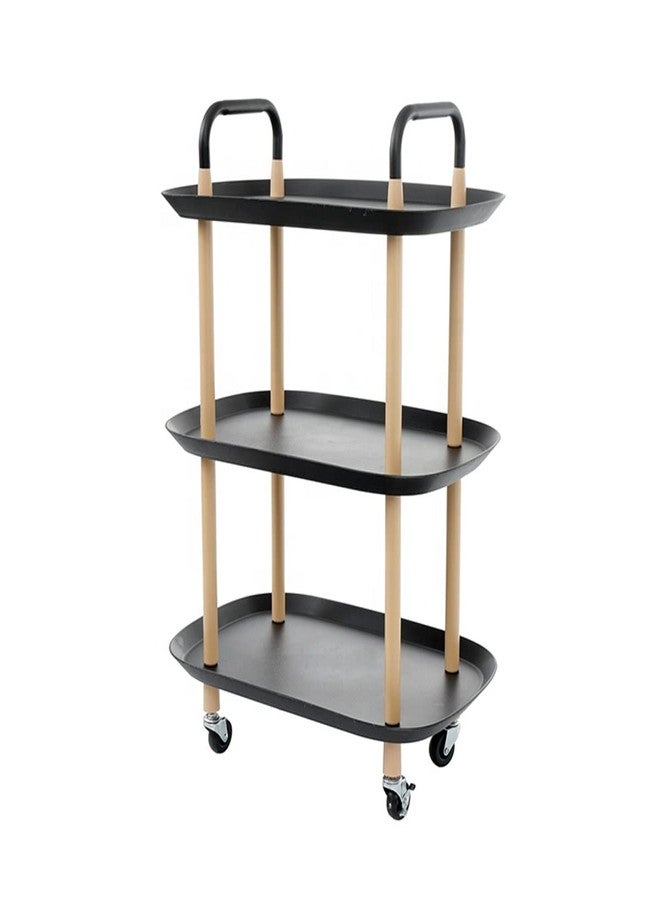 AASHRO MALL 3-Tier Utility Cart,Storage Rolling Cart Multifunctional Organizer Cart with Wheels Adjustable Service Cart for Home and Office, Black (Round) - Image 2
