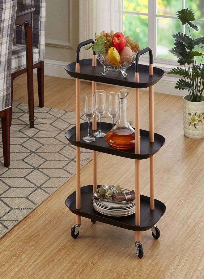 AASHRO MALL 3-Tier Utility Cart,Storage Rolling Cart Multifunctional Organizer Cart with Wheels Adjustable Service Cart for Home and Office, Black (Round) - Image 3