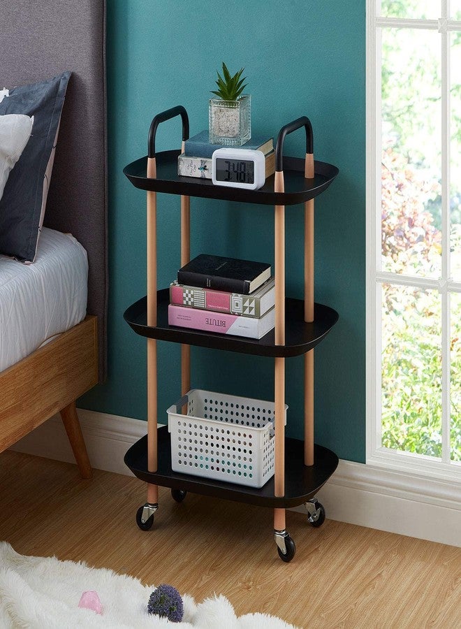 AASHRO MALL 3-Tier Utility Cart,Storage Rolling Cart Multifunctional Organizer Cart with Wheels Adjustable Service Cart for Home and Office, Black (Round) - Image 1