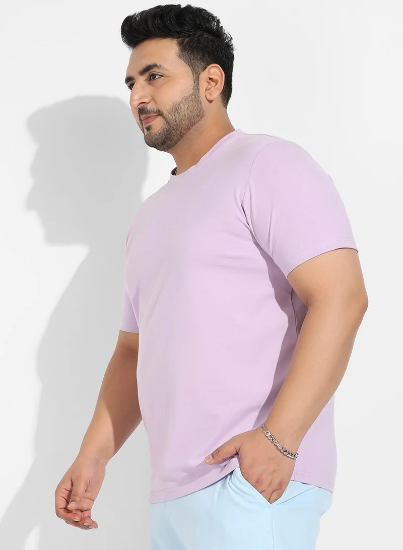 Instafab Plus Instafab Plus Men's Lilac Basic Plus-Size Fit T-Shirt For Casual Wear | Crewneck | Short Sleeve | Pull On Closure | Cotton T-Shirt Crafted With Comfort Fit For Everyday Wear