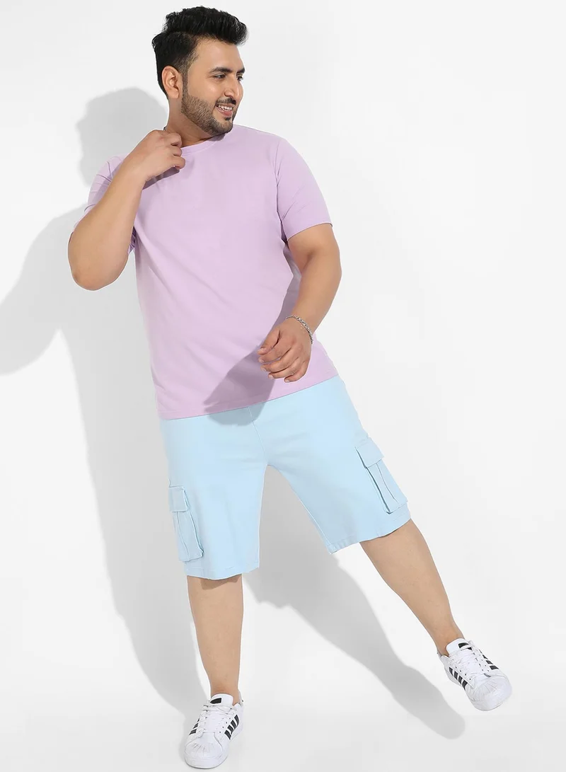 Instafab Plus Instafab Plus Men's Lilac Basic Plus-Size Fit T-Shirt For Casual Wear | Crewneck | Short Sleeve | Pull On Closure | Cotton T-Shirt Crafted With Comfort Fit For Everyday Wear