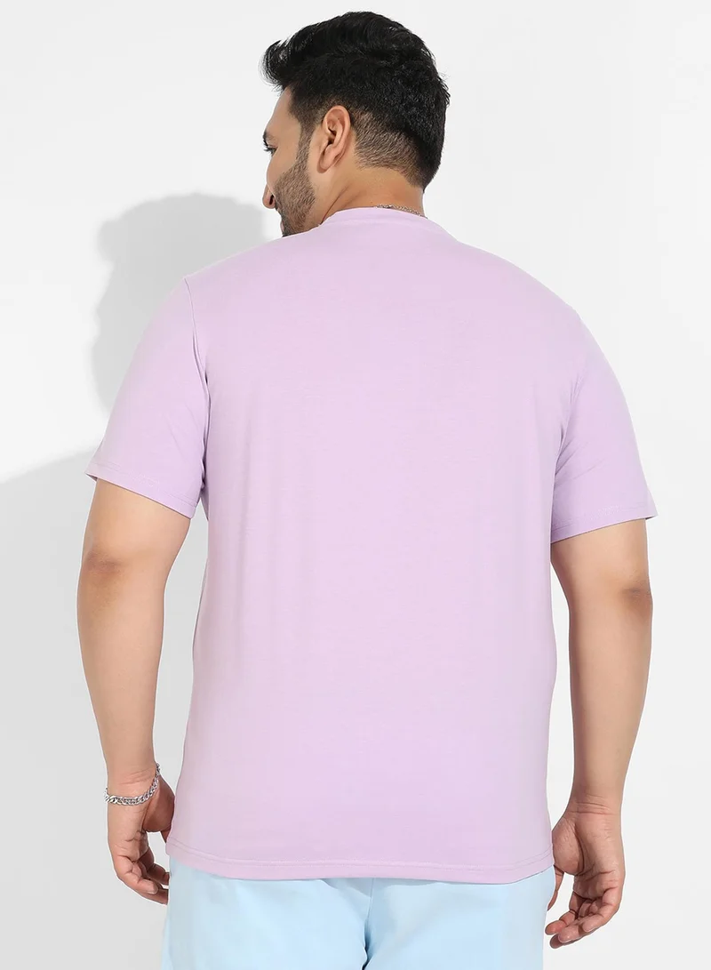 Instafab Plus Instafab Plus Men's Lilac Basic Plus-Size Fit T-Shirt For Casual Wear | Crewneck | Short Sleeve | Pull On Closure | Cotton T-Shirt Crafted With Comfort Fit For Everyday Wear
