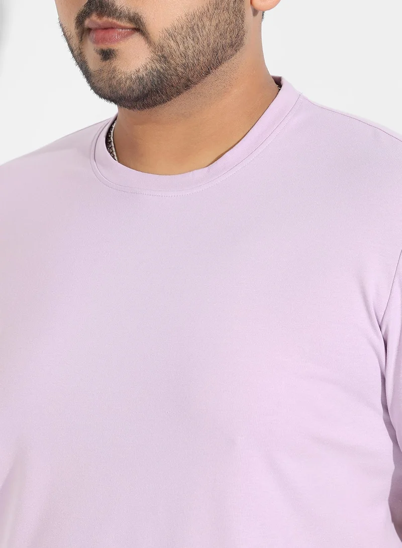 Instafab Plus Instafab Plus Men's Lilac Basic Plus-Size Fit T-Shirt For Casual Wear | Crewneck | Short Sleeve | Pull On Closure | Cotton T-Shirt Crafted With Comfort Fit For Everyday Wear