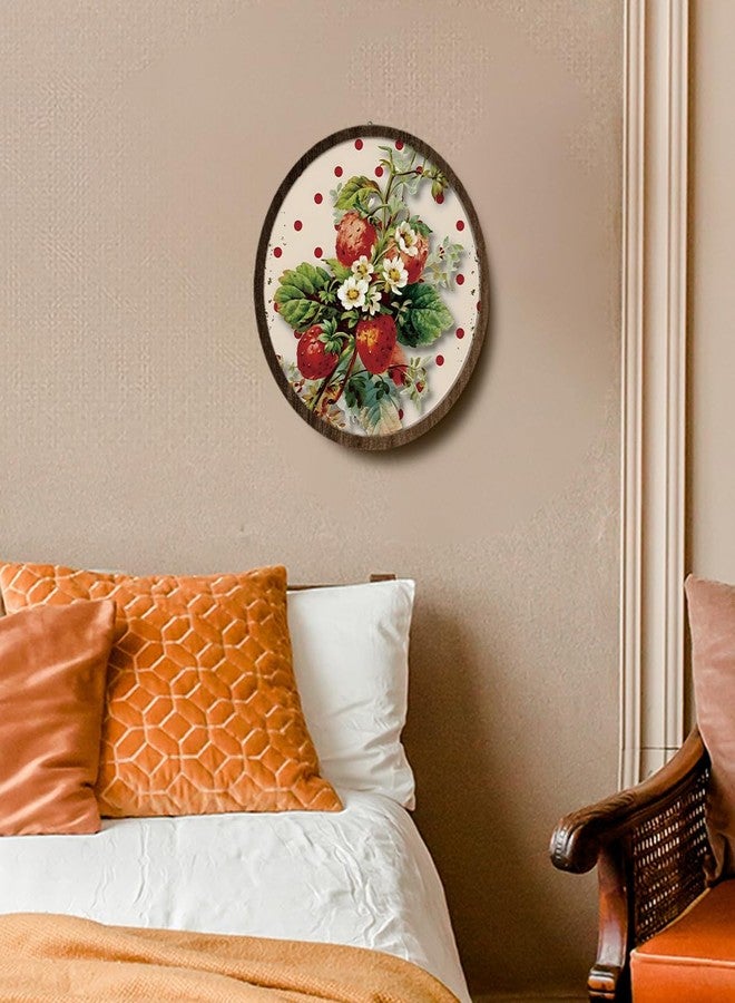 BIWSHA Vintage Cottagecore Strawberry Wall Art Decor, Strawberry Floral Fruit Round Wooden Wall Hanging Decor for Kitchen Dining Room Home Bedroom Living Room, 10 Inch Diameter - Image 4