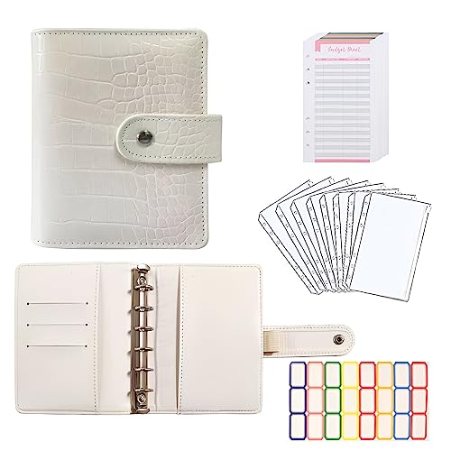 eleger A7 Crocodile Budget Binder with Zipper Envelopes - Cash Stuffing Envelope System, Mini Money Organizer for Saving, Planner Binders with Pockets, Sheets and Stickers, Beige - Image 1