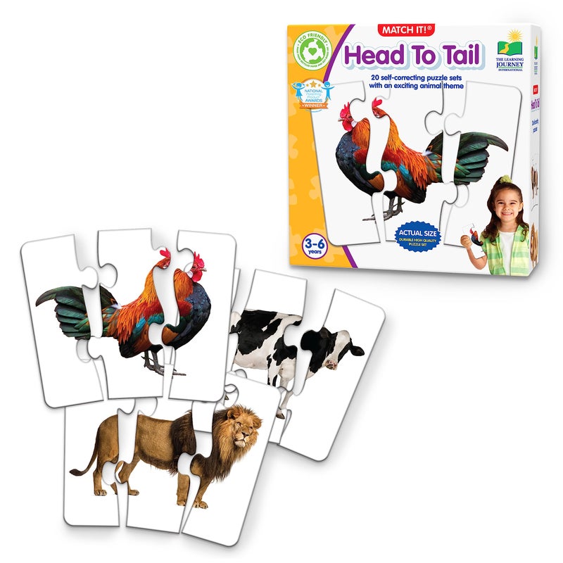 The Learning Journey Match It Head to Tail 20 SelfCorrecting AnimalThemed Puzzle Sets Matching Puzzles for Children Ages 36 Years 40 Pieces