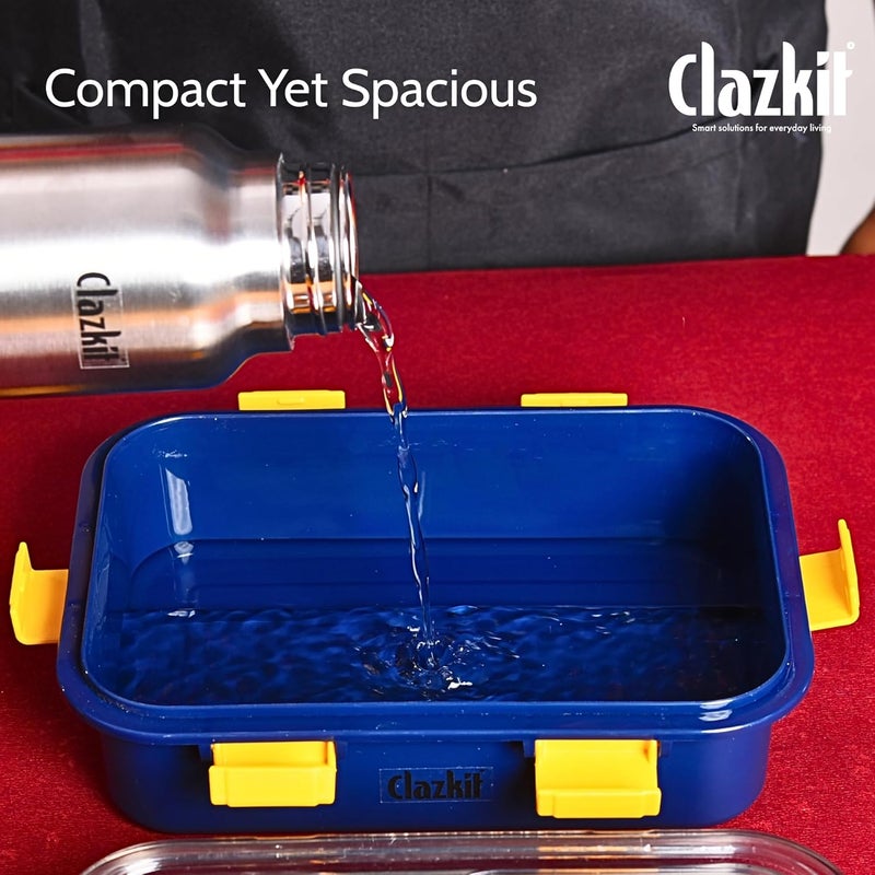 Clazkit 3 Compartment Stainless Steel Lunch Box, Leakage Proof Lunch Box for School Kids and Adults Pack of 1 Blue,750ML - Image 4