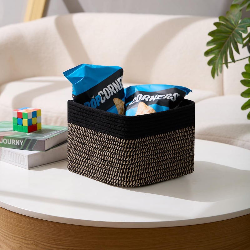 MiniArk Small Organizing Baskets for Cubes Shelf, 9.7x9.7x7.1 Inch Rope Woven Storage Bins for Nursery Shelves Storage, Cute Toy Basket, Square 3 Packs Black Brown - Image 5