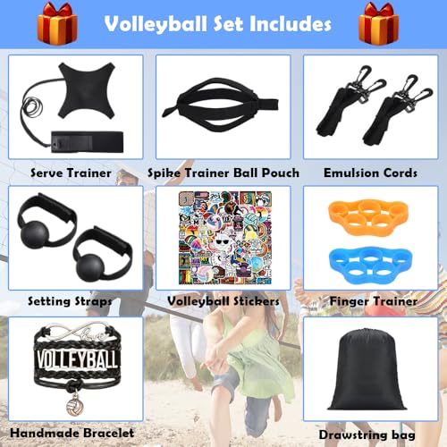ENERACES Solo Volleyball Trainer Pro Kit with Rebounder – All-in-One Volleyball Training Equipment for Serving, Spiking & Setting Practice, Youth & Teen Practice Gift with Stickers & Bracelet - Image 2