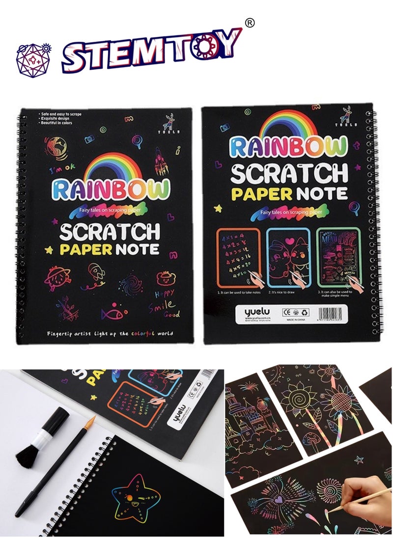 STEMTOY Premium Rainbow Scratch Art Notebook, Black Scratch Book with Pen, Colorful Picture Drawing & Scratching Craft Set for kids, Toddlers, Girls & Boys Ages 3+, Birthday Gift, Party Games, Travel Toys  - Image 1