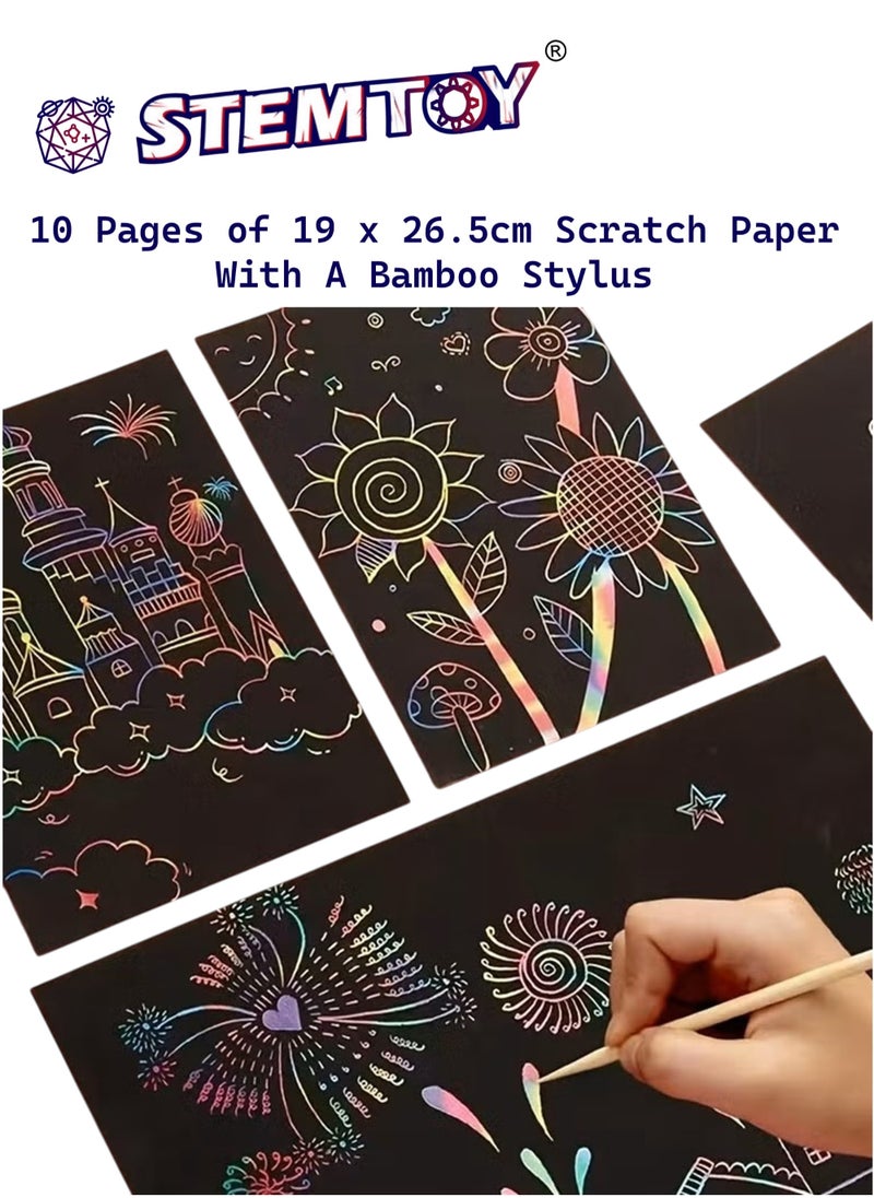 STEMTOY Premium Rainbow Scratch Art Notebook, Black Scratch Book with Pen, Colorful Picture Drawing & Scratching Craft Set for kids, Toddlers, Girls & Boys Ages 3+, Birthday Gift, Party Games, Travel Toys  - Image 3