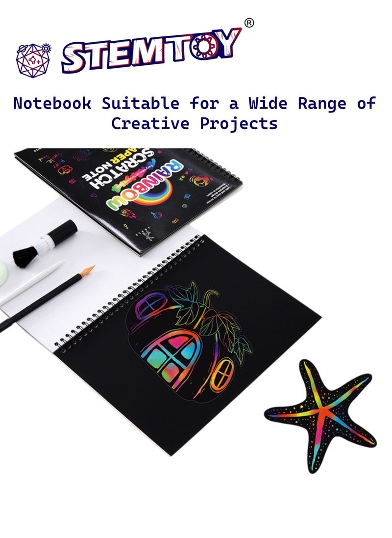 STEMTOY Premium Rainbow Scratch Art Notebook, Black Scratch Book with Pen, Colorful Picture Drawing & Scratching Craft Set for kids, Toddlers, Girls & Boys Ages 3+, Birthday Gift, Party Games, Travel Toys  - Image 4