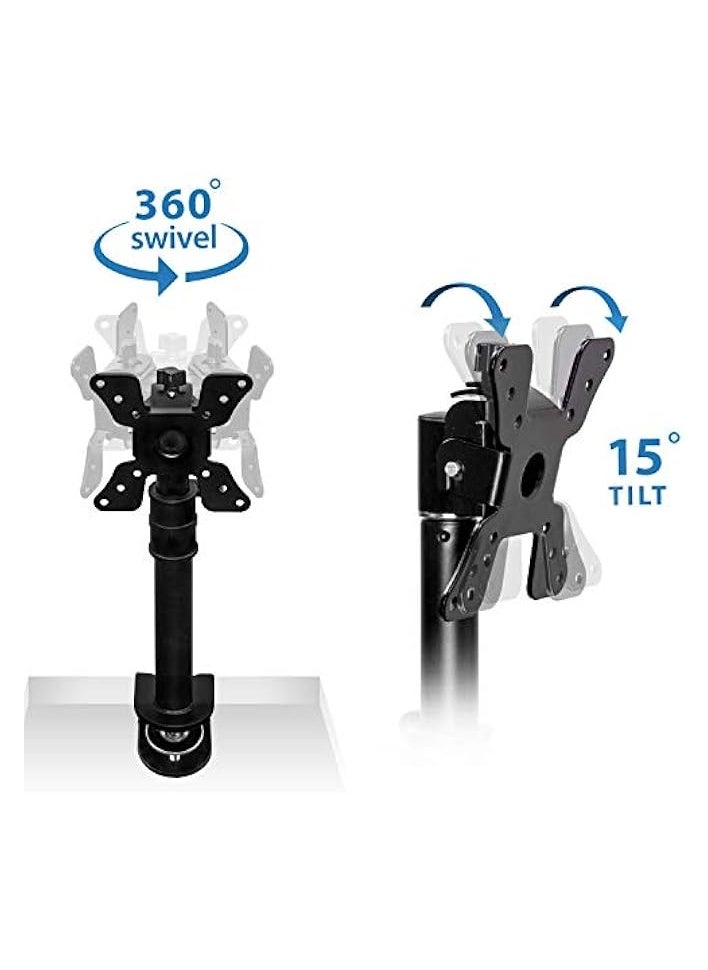 PROMASS - Single VESA Monitor Mount | Vertical Monitor Desk Stand | Telescoping Pole Height Adjustable | Fits 19 20 21 22 23 24 27 29 30 Inch Computer PC Screens | C-Clamp Base - Image 1