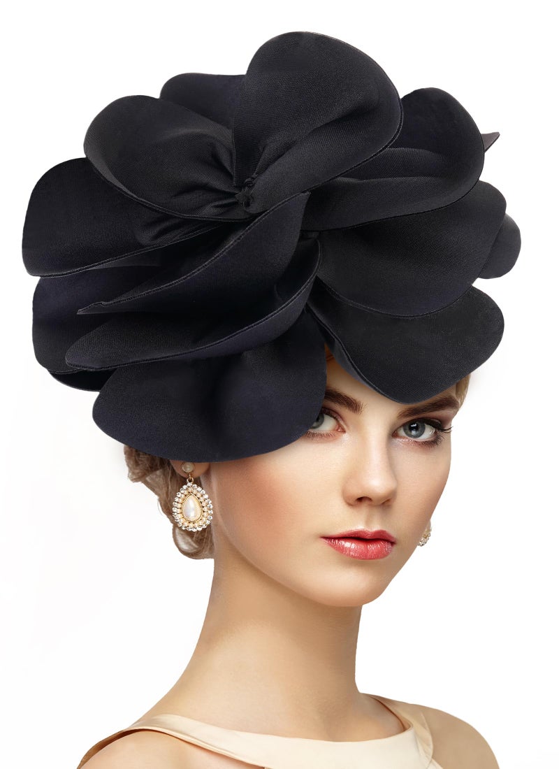 Zinniday Black Large Flower Fascinators - 2026 Rose Fascinator Hats Cocktail Wedding Headpiece 1920s 50s Floral Tea Party Hat for Women Prom Event Halloween Renaissance Accessories - Image 1