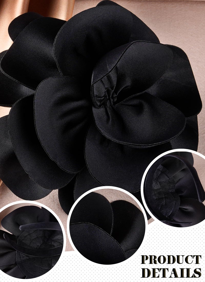 Zinniday Black Large Flower Fascinators - 2026 Rose Fascinator Hats Cocktail Wedding Headpiece 1920s 50s Floral Tea Party Hat for Women Prom Event Halloween Renaissance Accessories - Image 5