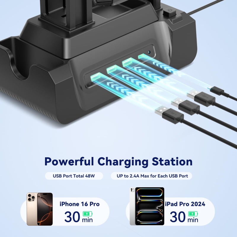 KDD Charging Station for Multiple Devices - 4 Ports Charging Dock with Controller and Headset Stand - 3 USB A & 1 USB C for Cellphone Tablet and Other Electronic - Multi Storage for Gaming Accessories - Image 3