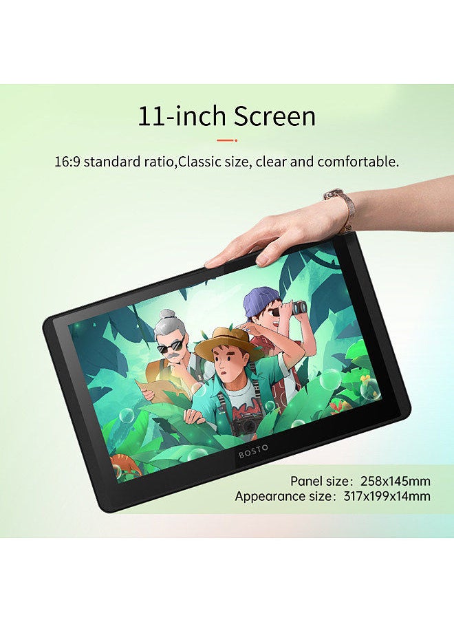 BOSTO - شاشة LCD لرسم الرسومات مقاس 11.6 بوصة مقاس 1366 × 768 ومستوى ضغط 8192 تقنية سلبية مع وظيفة الإمالة تدعم نظام التشغيل Windows MacOS جهاز لوحي للرسم يعمل بمنفذ USB مع قلم تفاعلي - Image 1