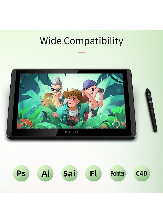 BOSTO - شاشة LCD لرسم الرسومات مقاس 11.6 بوصة مقاس 1366 × 768 ومستوى ضغط 8192 تقنية سلبية مع وظيفة الإمالة تدعم نظام التشغيل Windows MacOS جهاز لوحي للرسم يعمل بمنفذ USB مع قلم تفاعلي - Image 1