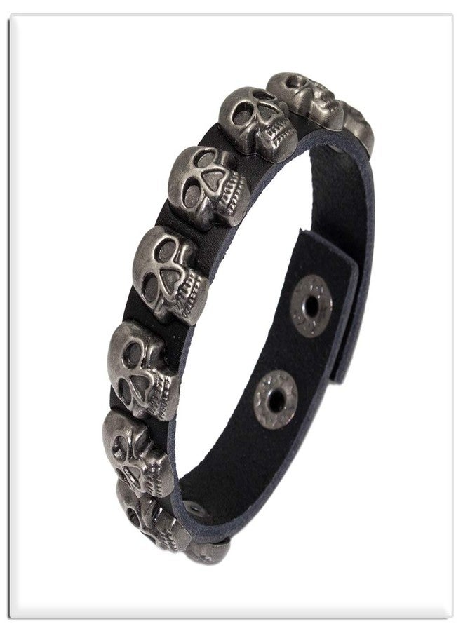Xusamss Punk Rock Alloy Buckle Leather Wristband Skull Cuff Bracelet(Black Leather) - Image 3