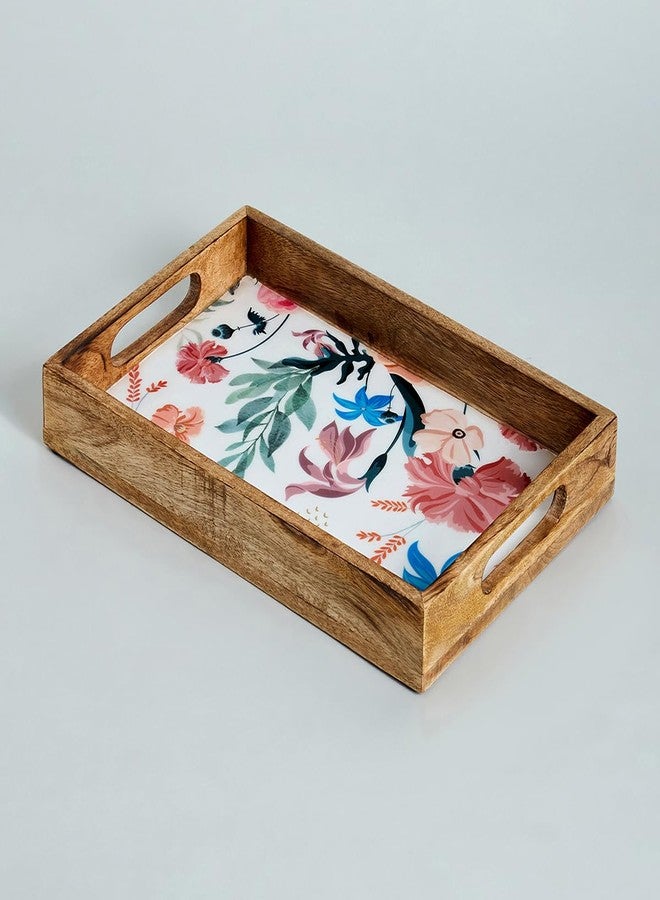 SAAGA Rectangle Deep Dish Tray with Double Handle for Snack Serving in Attractive Prints - 12 Inch X 8 Inch - Mango Wood Kitchen Dining & Decoratives, Canyon Clay - Image 1