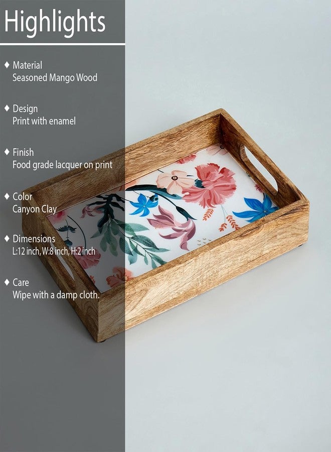 SAAGA Rectangle Deep Dish Tray with Double Handle for Snack Serving in Attractive Prints - 12 Inch X 8 Inch - Mango Wood Kitchen Dining & Decoratives, Canyon Clay - Image 5