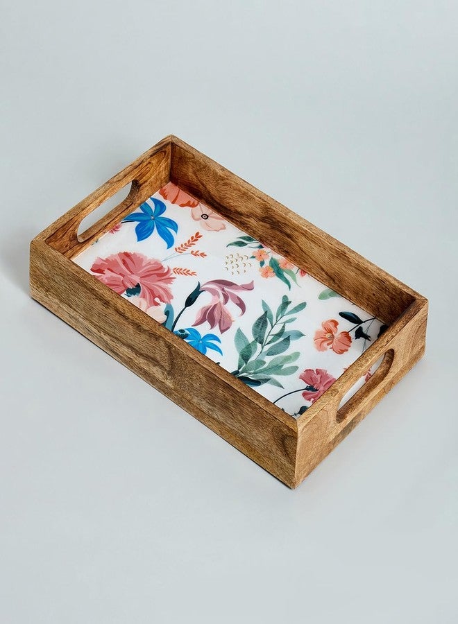 SAAGA Rectangle Deep Dish Tray with Double Handle for Snack Serving in Attractive Prints - 12 Inch X 8 Inch - Mango Wood Kitchen Dining & Decoratives, Canyon Clay - Image 2
