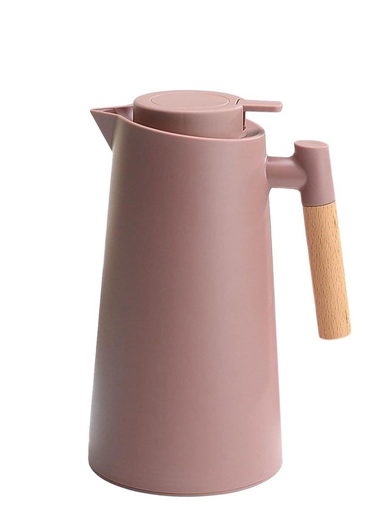 Heniu 1L Double Wall Vacuum Insulated Coffee Pot with Wooden Handle, Thermal Coffee Water Tea Kettle Keeps Drinks Hot and Cold - Image 1