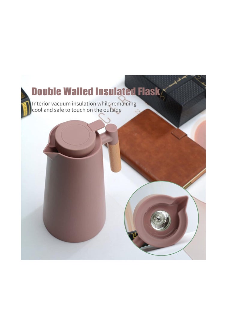 Heniu 1L Double Wall Vacuum Insulated Coffee Pot with Wooden Handle, Thermal Coffee Water Tea Kettle Keeps Drinks Hot and Cold - Image 2