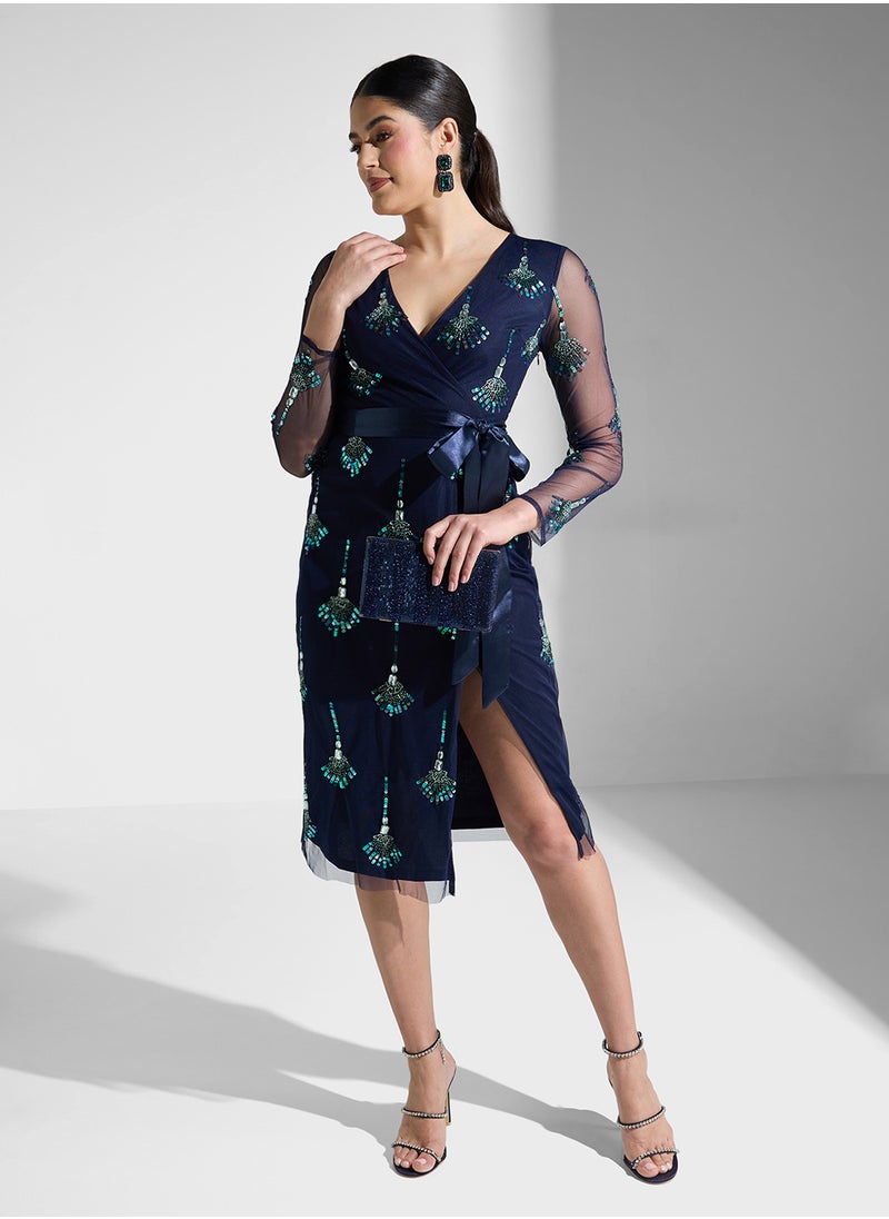 Frock and Frill - Embellished V-Neck Dress - Image 1