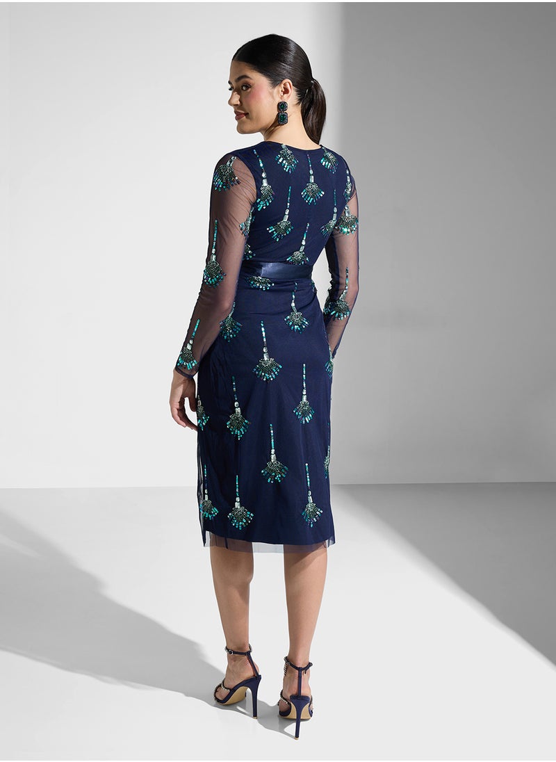 Frock and Frill - Embellished V-Neck Dress - Image 1