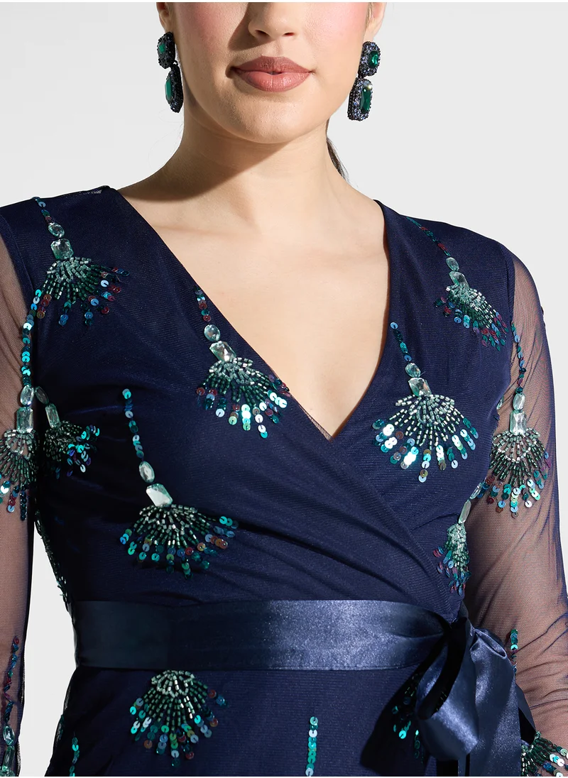 Frock and Frill Embellished V-Neck Dress