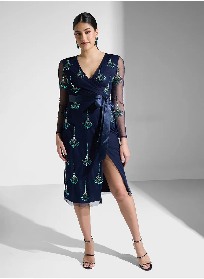 Frock and Frill Embellished V-Neck Dress