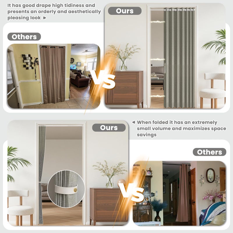 A-jazz AJAZZ 100% Blackout Accordion Doors Interior Invisible Folding Door Magnetic Door Curtain for Bedroom Living Room Doorway Curtain Sets Included Rod, 1Pack, W45 x L80 Inch, Grey - Image 5