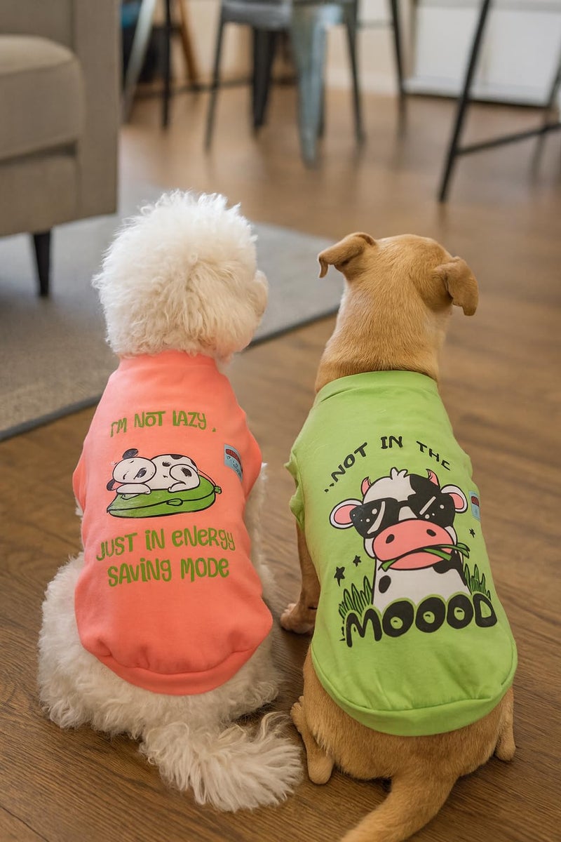 FETCHER Neon Peach and Mint Green Premium Dog T-Shirts for Dogs and Cats (Set of 2) (10" XXS) - Image 1